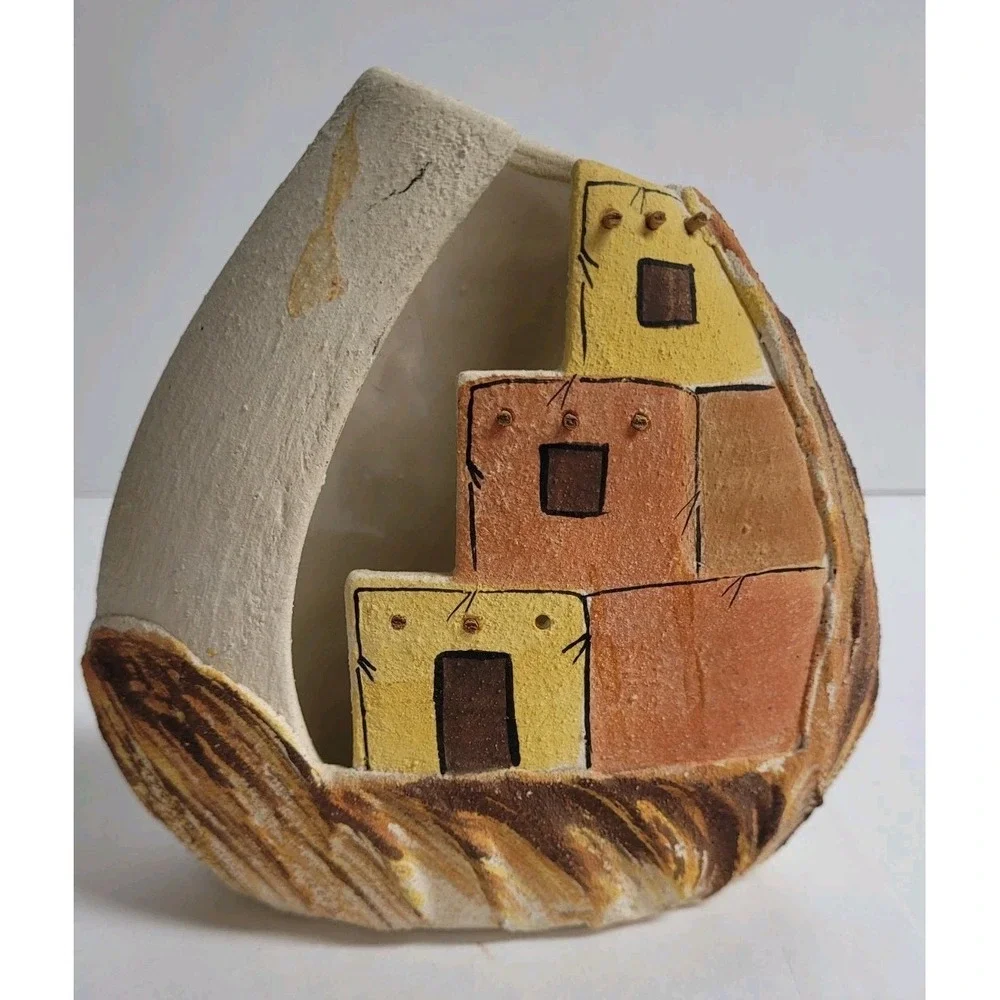 Sunshine Klay Kraft‎ Tucson AZ Candle Holder Southwestern Pottery Painted Signed